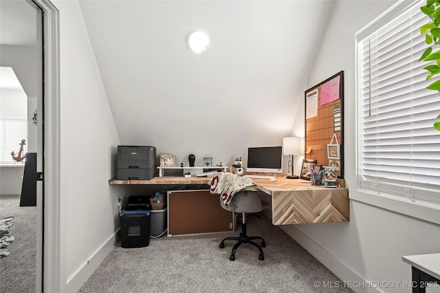 2035 E 138th Pl S, Bixby, OK 74008 - carpeted home office with lofted ceiling and built in desk
