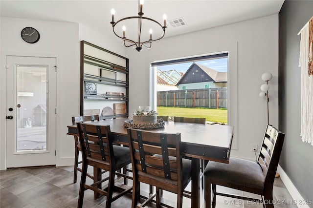 2035 E 138th Pl S, Bixby, OK 74008 - dining area featuring a chandelier and baseboards