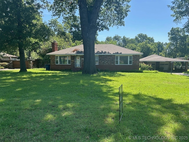 4553 S Jamestown Ave, Tulsa, OK 74135 - single story home featuring a chimney, a front lawn, a carport, and brick siding