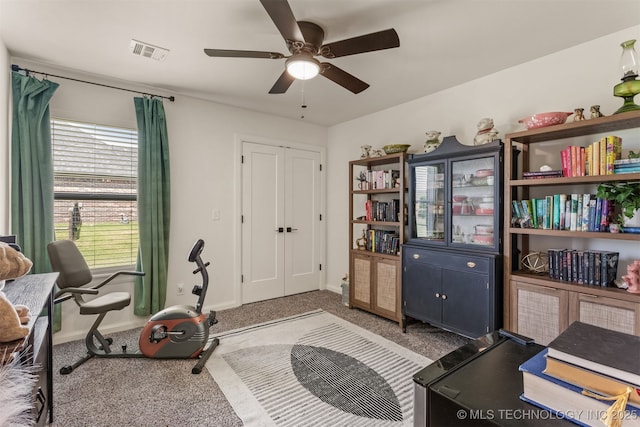 2407 W Union Pl, Collinsville, OK 74021 - office featuring ceiling fan and carpet