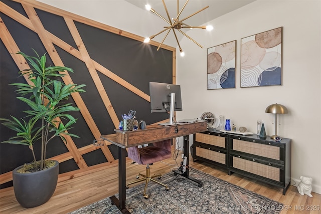 2407 W Union Pl, Collinsville, OK 74021 - office space featuring wood finished floors and a chandelier