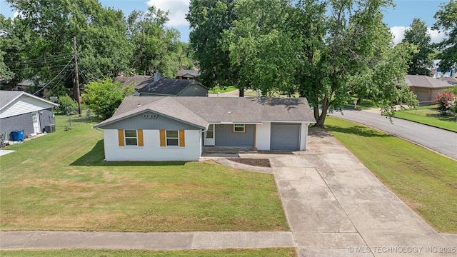 16524 E 2nd St, Tulsa, OK 74108 - view of front of home featuring driveway, an attached garage, a shingled roof, and a front yard