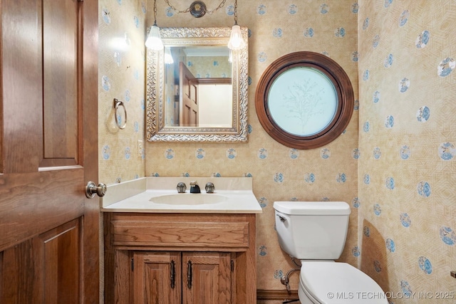 2425 E 53rd St, Tulsa, OK 74105 - half bath with wallpapered walls and vanity