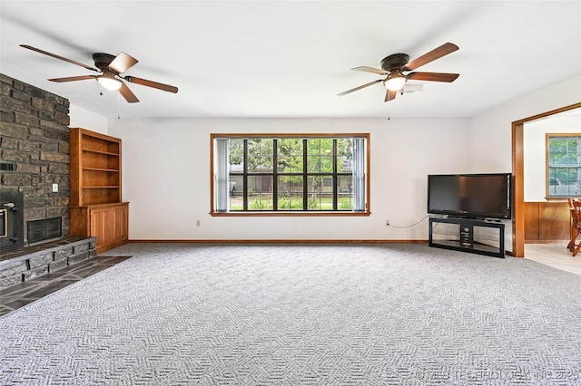 32069 Meadow Ln, Mannford, OK 74044 - unfurnished living room featuring a ceiling fan and carpet floors