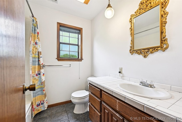 32069 Meadow Ln, Mannford, OK 74044 - bathroom with vanity, shower / bath combination with curtain, and tile patterned flooring