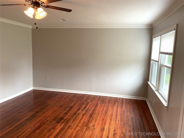 5940 E 3rd St, Tulsa, OK 74112 - empty room with dark wood-style floors, a ceiling fan, and ornamental molding