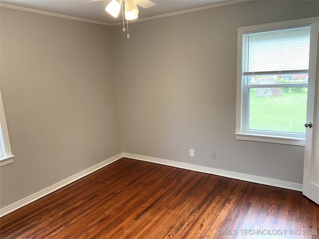 5940 E 3rd St, Tulsa, OK 74112 - empty room featuring dark wood-style flooring, ceiling fan, and crown molding
