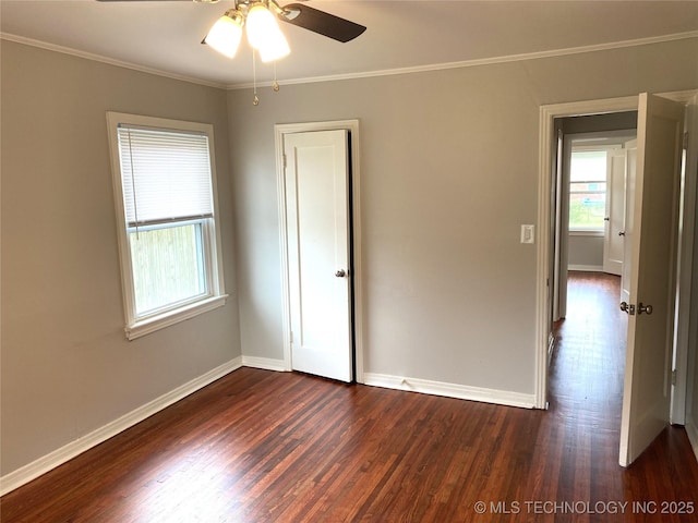 5940 E 3rd St, Tulsa, OK 74112 - unfurnished room with a ceiling fan, dark wood finished floors, and ornamental molding