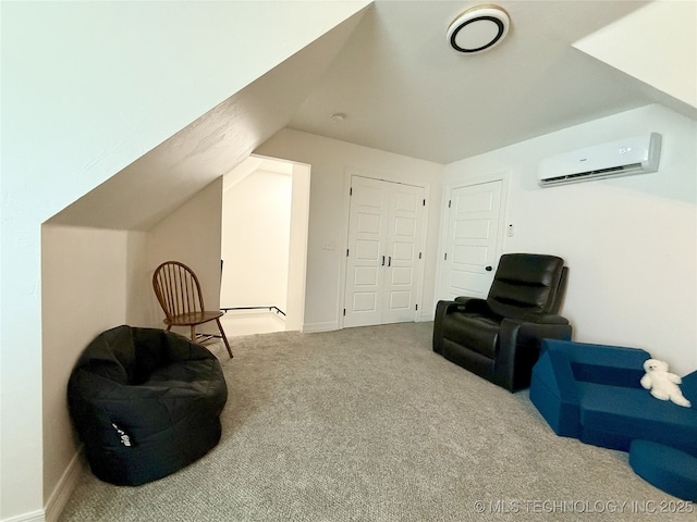 18040 County Road 1558, Ada, OK 74820 - sitting room with an AC wall unit, carpet flooring, and lofted ceiling