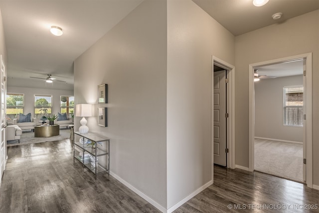 7420 E 160th Pl S, Bixby, OK 74008 - hallway featuring dark wood finished floors and baseboards