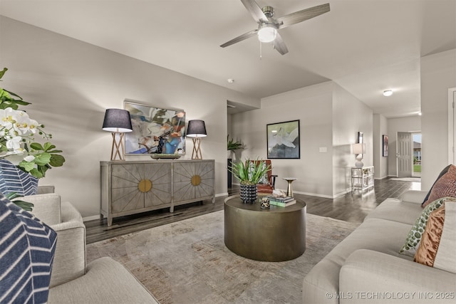 7420 E 160th Pl S, Bixby, OK 74008 - living area featuring wood finished floors and ceiling fan