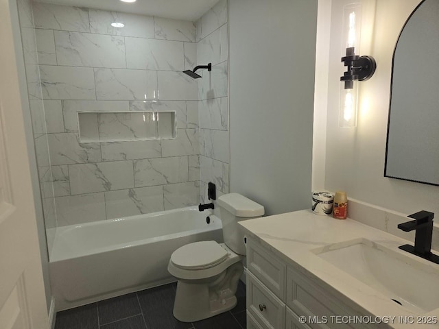 6706 E 28th Pl, Tulsa, OK 74129 - bathroom featuring vanity, shower / washtub combination, and tile patterned floors
