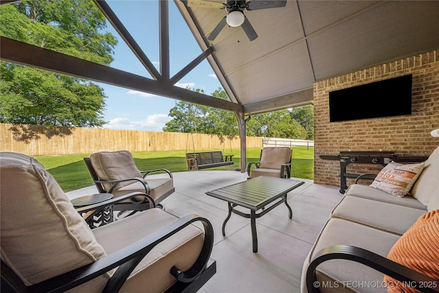 20905 S Windsor Ave, Claremore, OK 74019 - view of patio featuring an outdoor living space and a ceiling fan