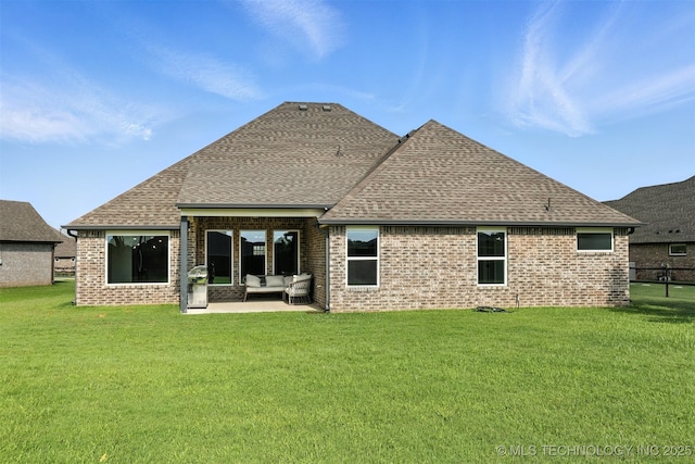 14109 N 72nd E Ave, Collinsville, OK 74021 - back of house featuring roof with shingles, an outdoor hangout area, a patio area, and brick siding
