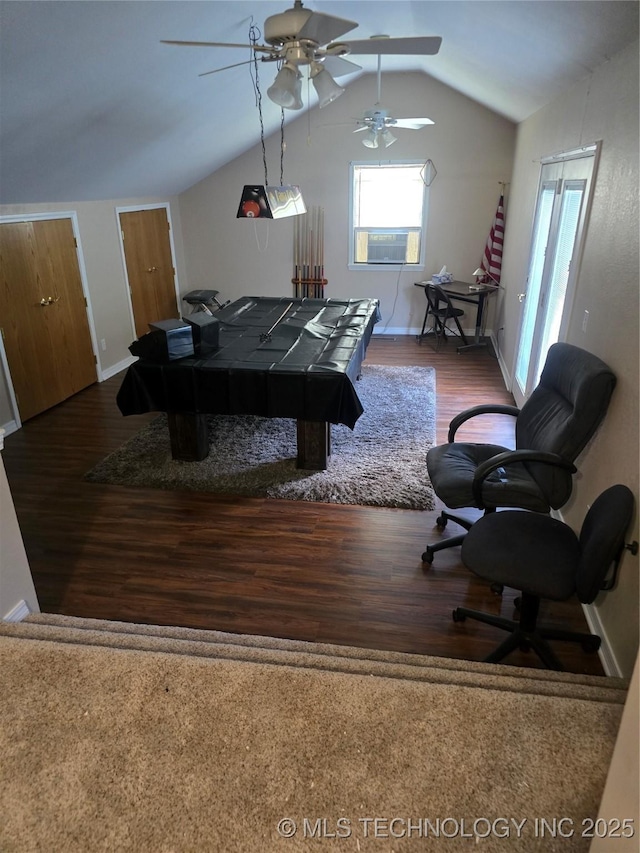617 N 11th St, Pawnee, OK 74058 - rec room with wood finished floors, lofted ceiling, and ceiling fan