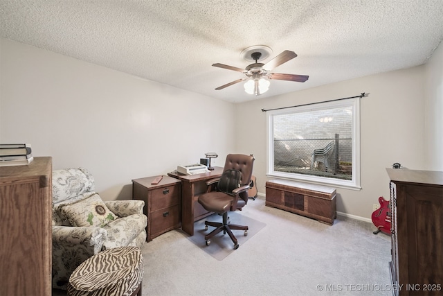 7058 E 52nd Pl, Tulsa, OK 74145 - office area with ceiling fan, light carpet, and a textured ceiling