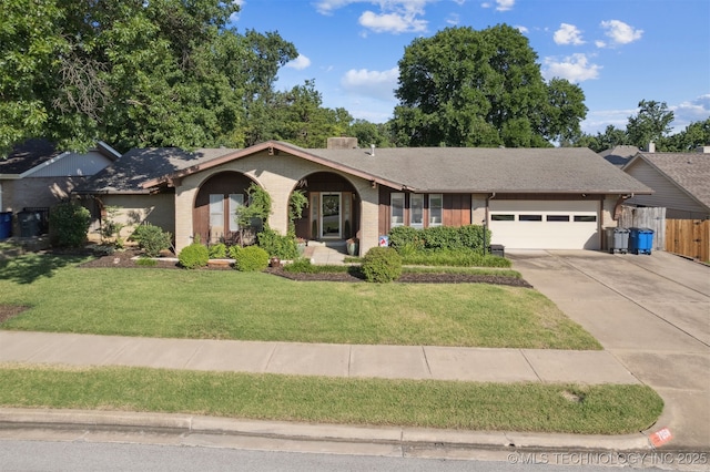 7058 E 52nd Pl, Tulsa, OK 74145 - ranch-style house featuring an attached garage, concrete driveway, brick siding, and roof with shingles