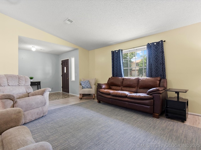 1267 Guinn Ln, Bartlesville, OK 74006 - living area with wood finished floors, lofted ceiling, and a textured ceiling