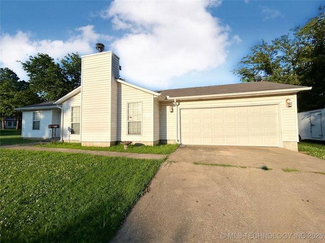 301 S Division St, Sapulpa, OK 74066 - ranch-style home with concrete driveway, a chimney, and a garage