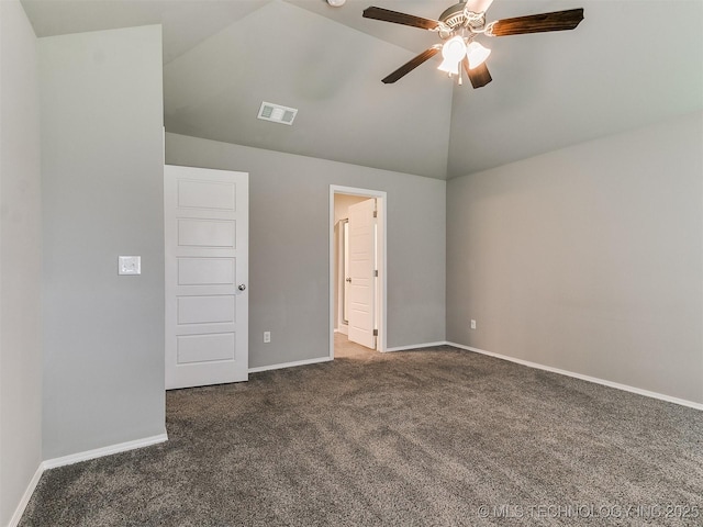 3604 E Quebec St, Broken Arrow, OK 74014 - unfurnished bedroom with vaulted ceiling, dark colored carpet, and ceiling fan