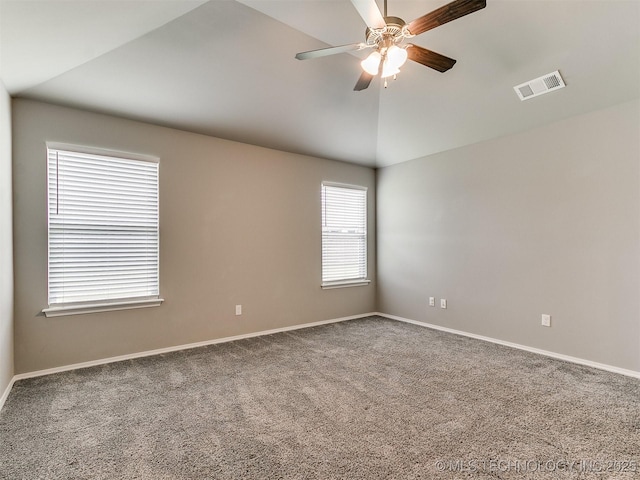 3604 E Quebec St, Broken Arrow, OK 74014 - empty room featuring vaulted ceiling, a ceiling fan, and carpet flooring