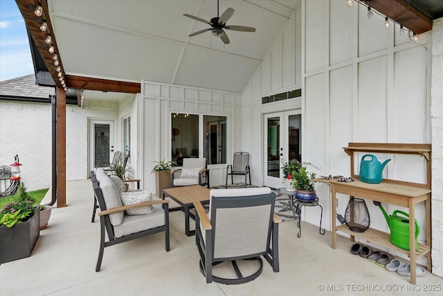 14305 S College Ave, Bixby, OK 74008 - view of patio / terrace featuring ceiling fan and french doors