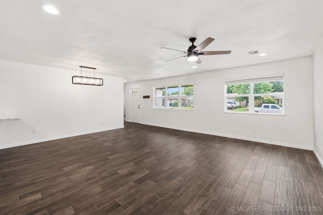12317 E 18th St, Tulsa, OK 74128 - unfurnished room featuring dark wood-style floors, ceiling fan, and recessed lighting