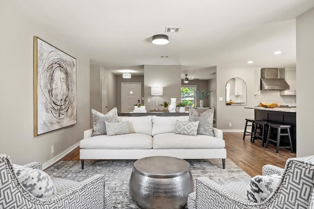 5861 S Hudson Pl, Tulsa, OK 74135 - living room featuring wood finished floors, recessed lighting, and a ceiling fan