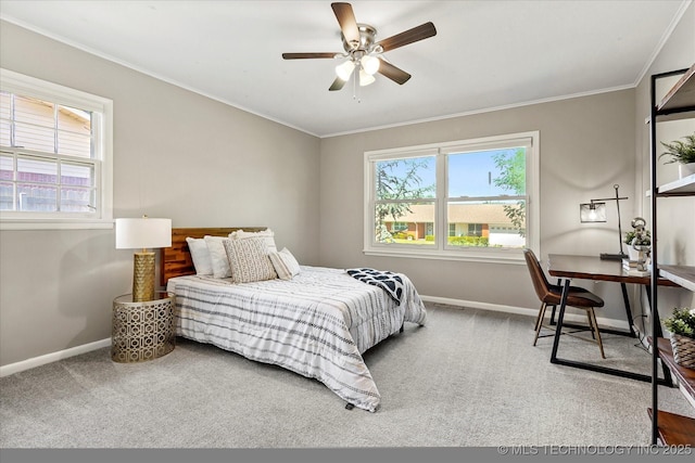 5861 S Hudson Pl, Tulsa, OK 74135 - bedroom featuring carpet, ornamental molding, a ceiling fan, and an office area