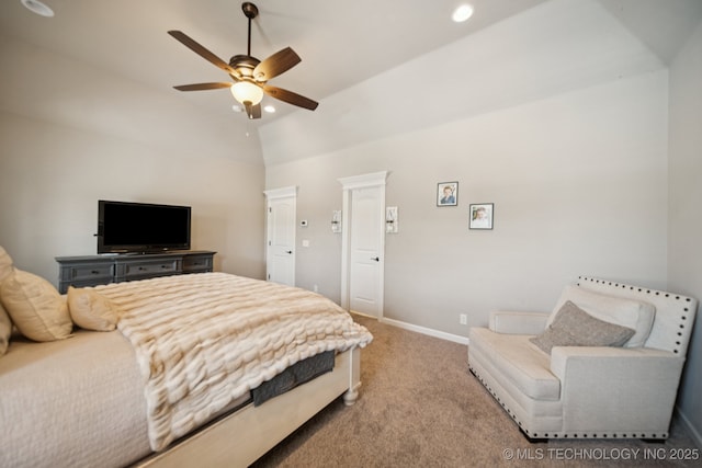 11802 S New Haven Ave, Tulsa, OK 74137 - carpeted bedroom with vaulted ceiling, a ceiling fan, and recessed lighting