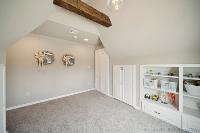 11802 S New Haven Ave, Tulsa, OK 74137 - rec room featuring vaulted ceiling, carpet flooring, and built in features