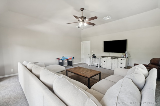 11802 S New Haven Ave, Tulsa, OK 74137 - living area with carpet, a ceiling fan, and lofted ceiling