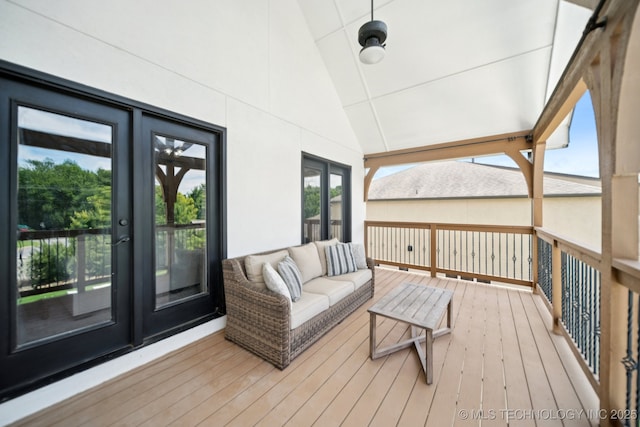 11802 S New Haven Ave, Tulsa, OK 74137 - wooden deck with french doors and an outdoor hangout area