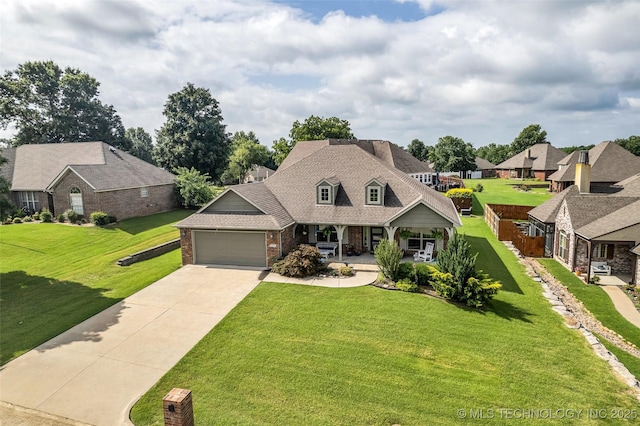 3331 Bunker St, Claremore, OK 74019 - view of front of house featuring brick siding, driveway, an attached garage, covered porch, and a shingled roof
