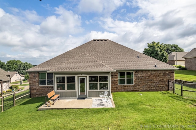 3331 Bunker St, Claremore, OK 74019 - back of property with brick siding, a fenced backyard, a patio area, and a shingled roof