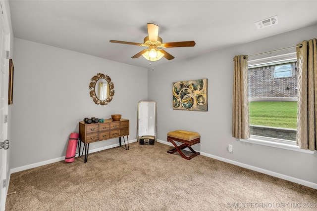3331 Bunker St, Claremore, OK 74019 - living area with carpet and ceiling fan