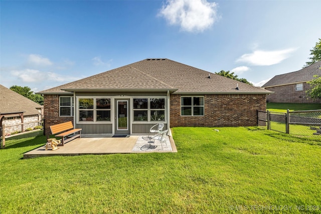 3331 Bunker St, Claremore, OK 74019 - rear view of property with a fenced backyard, a patio, brick siding, and roof with shingles