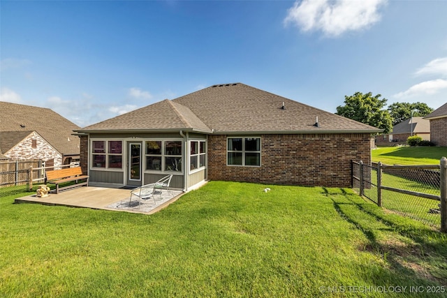 3331 Bunker St, Claremore, OK 74019 - back of house featuring a patio, a fenced backyard, roof with shingles, and brick siding