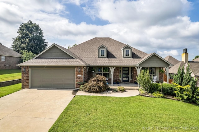 3331 Bunker St, Claremore, OK 74019 - cape cod home with brick siding, an attached garage, concrete driveway, and a front lawn