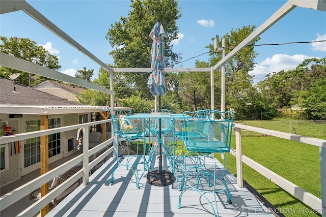 4647 S 30th W Ave, Tulsa, OK 74107 - wooden deck with a yard and outdoor dining area