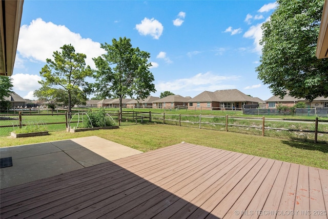 9005 N 154th E Ct, Owasso, OK 74055 - wooden terrace with a fenced backyard, a residential view, and a patio area