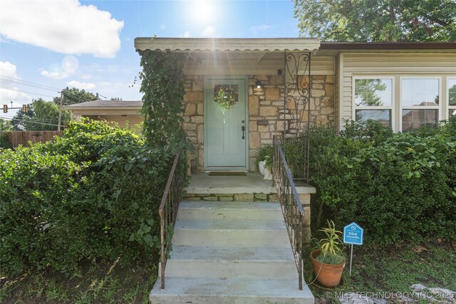 1640 E 41st St, Tulsa, OK 74105 - view of exterior entry featuring stone siding