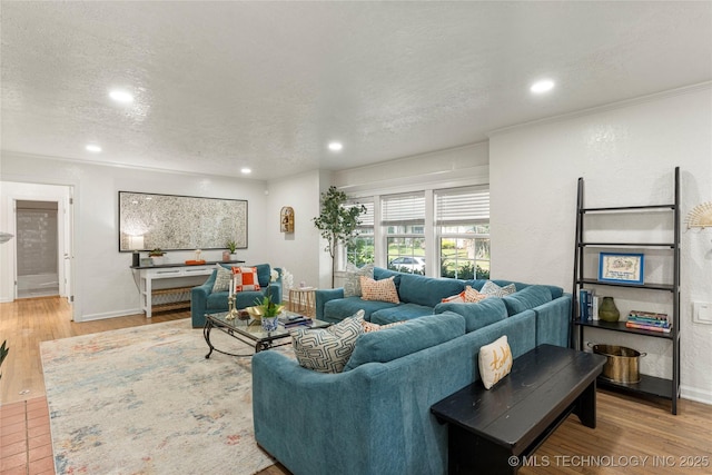 1640 E 41st St, Tulsa, OK 74105 - living area with recessed lighting, a textured ceiling, and wood finished floors