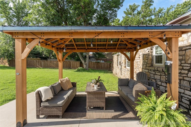 1640 E 41st St, Tulsa, OK 74105 - fenced backyard featuring a gazebo, an outdoor living space, and a patio area