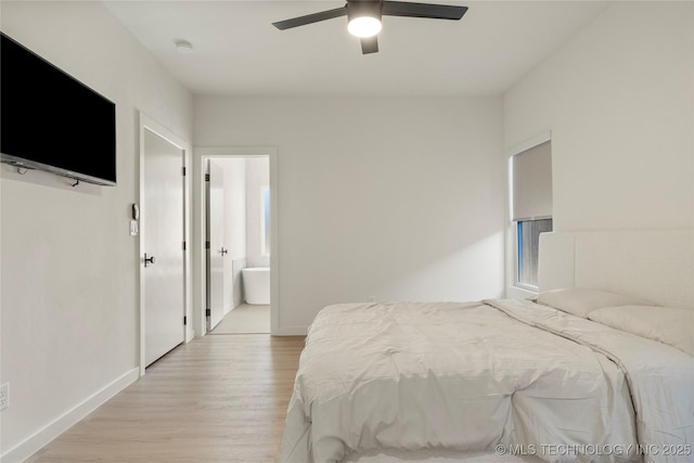 1732 S Jamestown Ave, Tulsa, OK 74112 - bedroom featuring light wood finished floors, ensuite bath, and ceiling fan