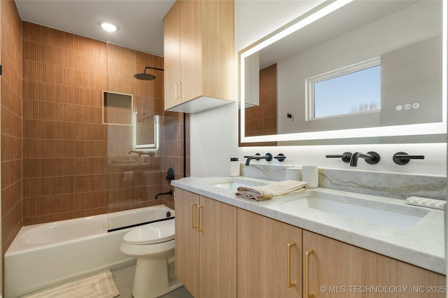1732 S Jamestown Ave, Tulsa, OK 74112 - full bath with double vanity, shower / tub combination, and recessed lighting