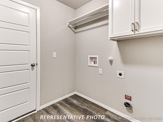 9533 E 131st Pl S, Bixby, OK 74008 - washroom featuring dark wood-type flooring, cabinet space, gas dryer hookup, electric dryer hookup, and hookup for a washing machine