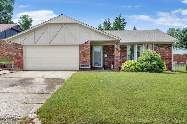 1508 Melissa Cir, Sapulpa, OK 74066 - view of front facade featuring concrete driveway, brick siding, a front lawn, and a garage