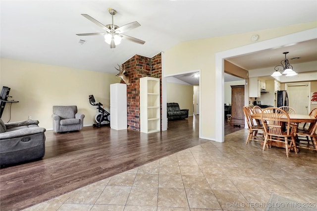 1508 Melissa Cir, Sapulpa, OK 74066 - dining space with vaulted ceiling and ceiling fan
