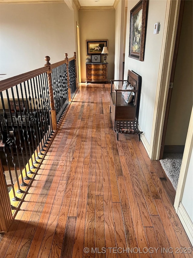 910 Summit Rdg, Mcalester, OK 74501 - hall with wood-type flooring and crown molding
